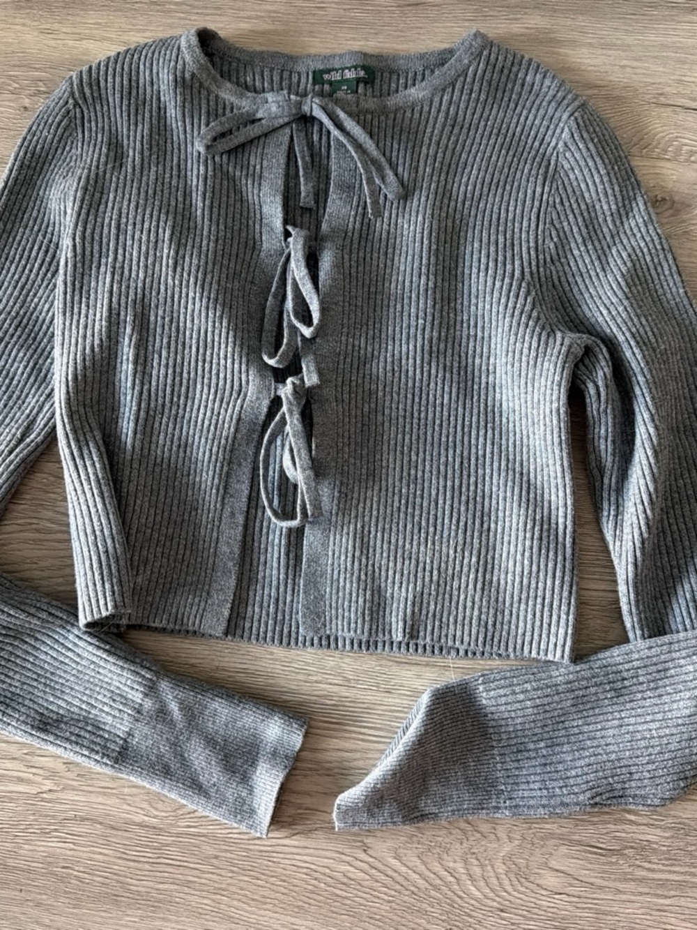 wild fable Gray Ribbed Tie-Front Sweater Top